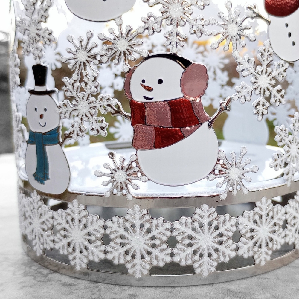 Bath & Body Works SNOWMEN PLAYING 3 WICK CHRISTMAS CANDLE HOLDER PEDISTAL BNWT